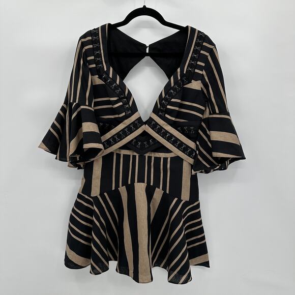 Acler Acher Dress Bronze Stripe in Stripe Mini Dress Open Back Size US 8 - Picture 1 of 14